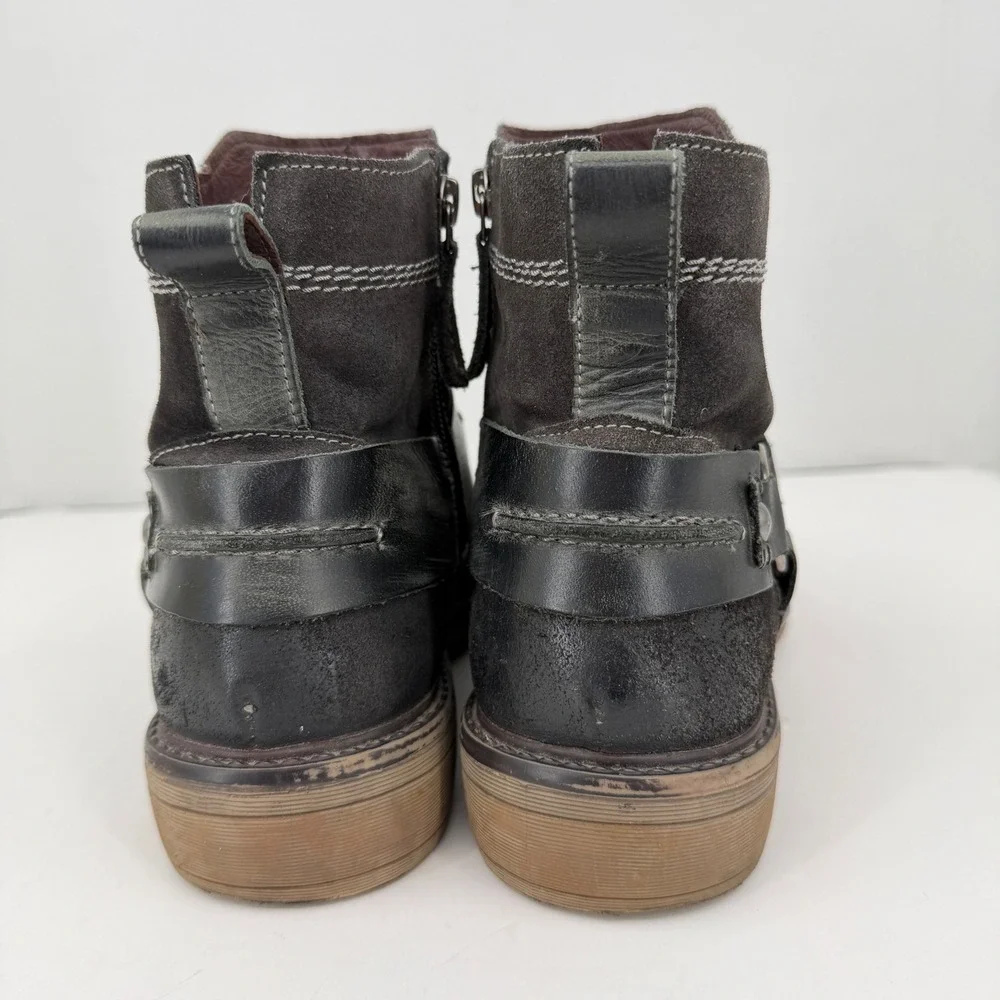 ROAN Humboldt II Harness Ankle Boots Mens 8 Brown Suede Distressed Biker Zipper